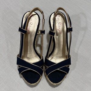 Lilly Pulitzer Navy and Gold Espadrille Sandals